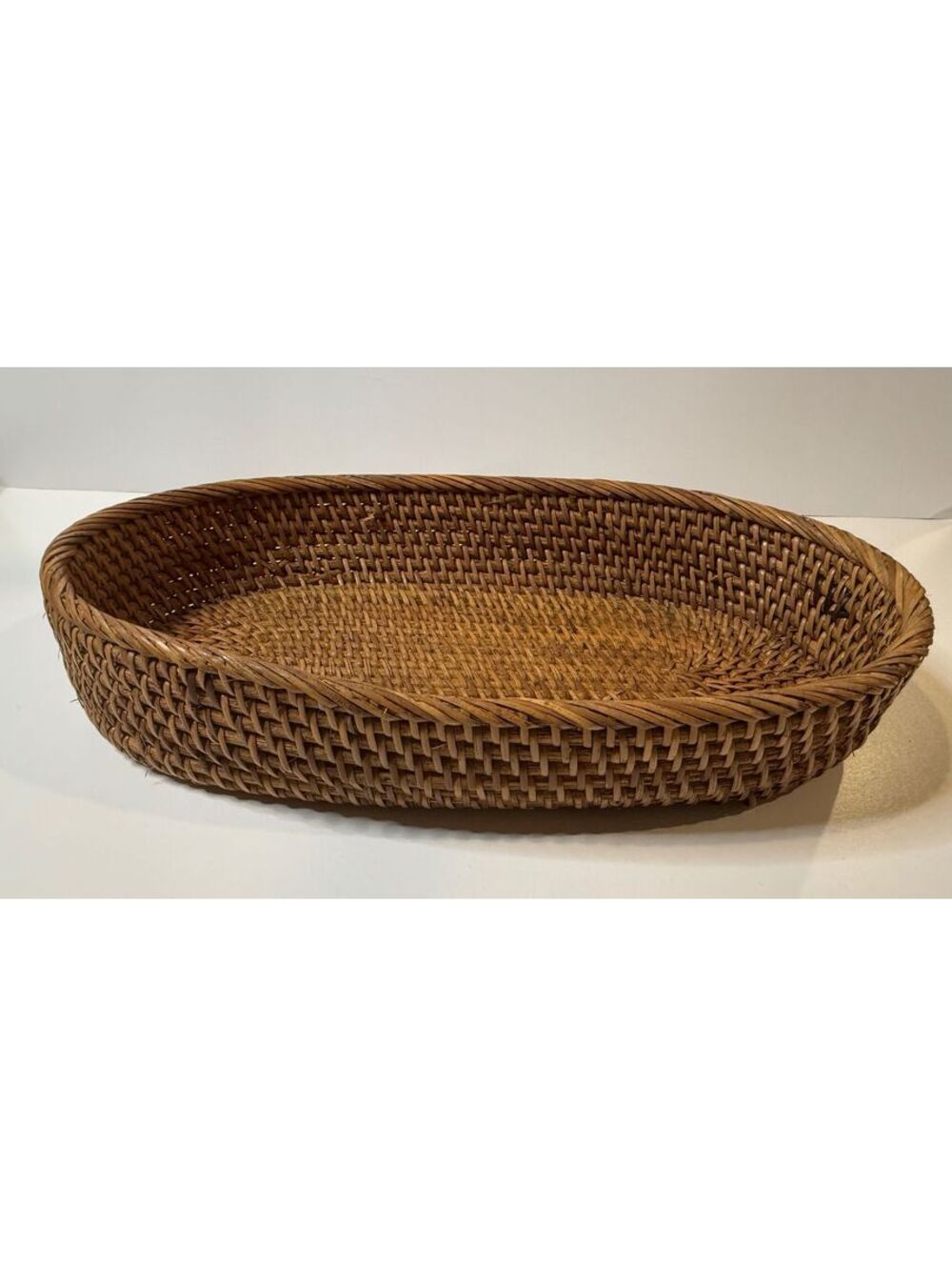 Vintage Indonesian Handwoven Rattan Wicker Oval Basket Serving Tray 16”